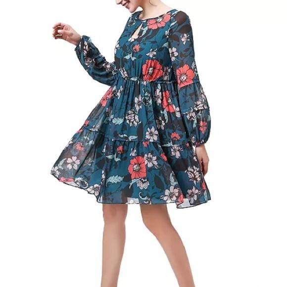 Kimi and Kai Dresses & Skirts - KIMI + KAI Women’s Rosie Maternity Babydoll Dress Teal Multi Floral Sz L